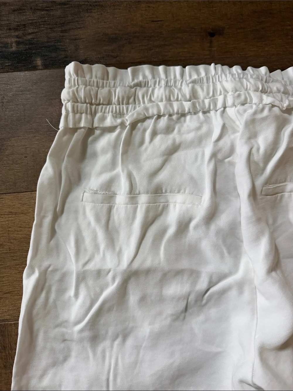 💘Zara White Wide Leg Linen-Blend Drawstring Pants